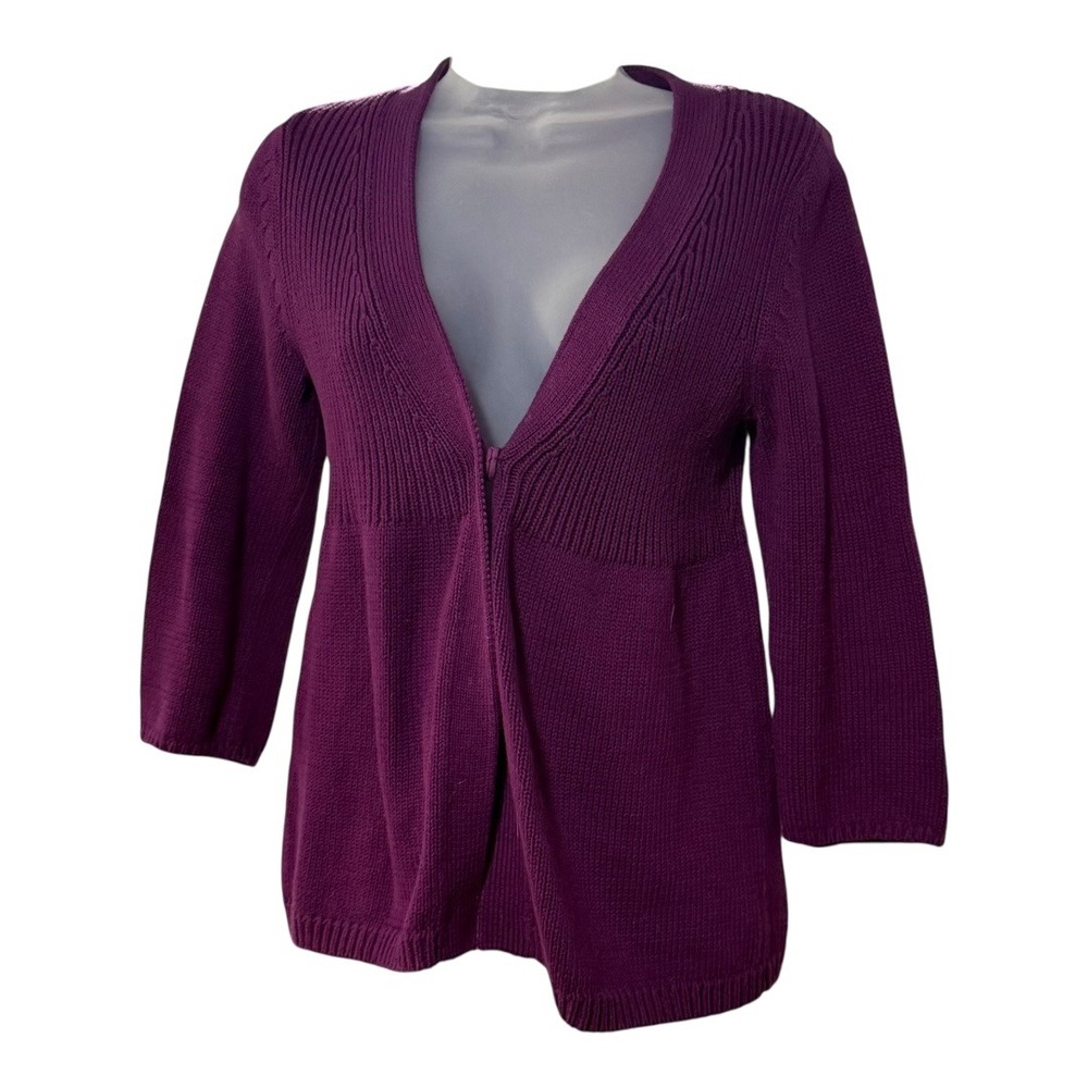 Boden Purple Ribbed 3/4 Sleeve‎ V Neck Cardigan Sweater Women's UK10 US6
